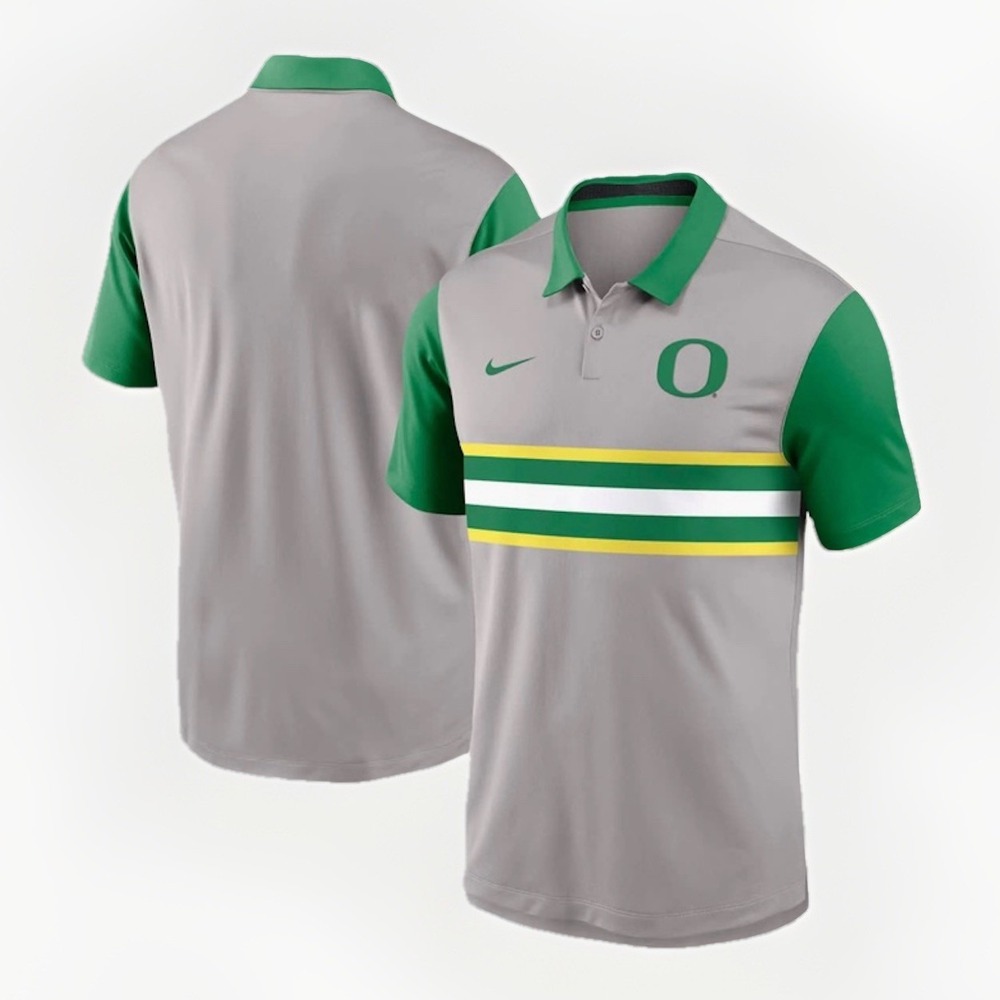 Nike Dri-Fit Oregon Ducks Vapor Polo Shirt Mens Large LG Gray‎ Green Striped NWT